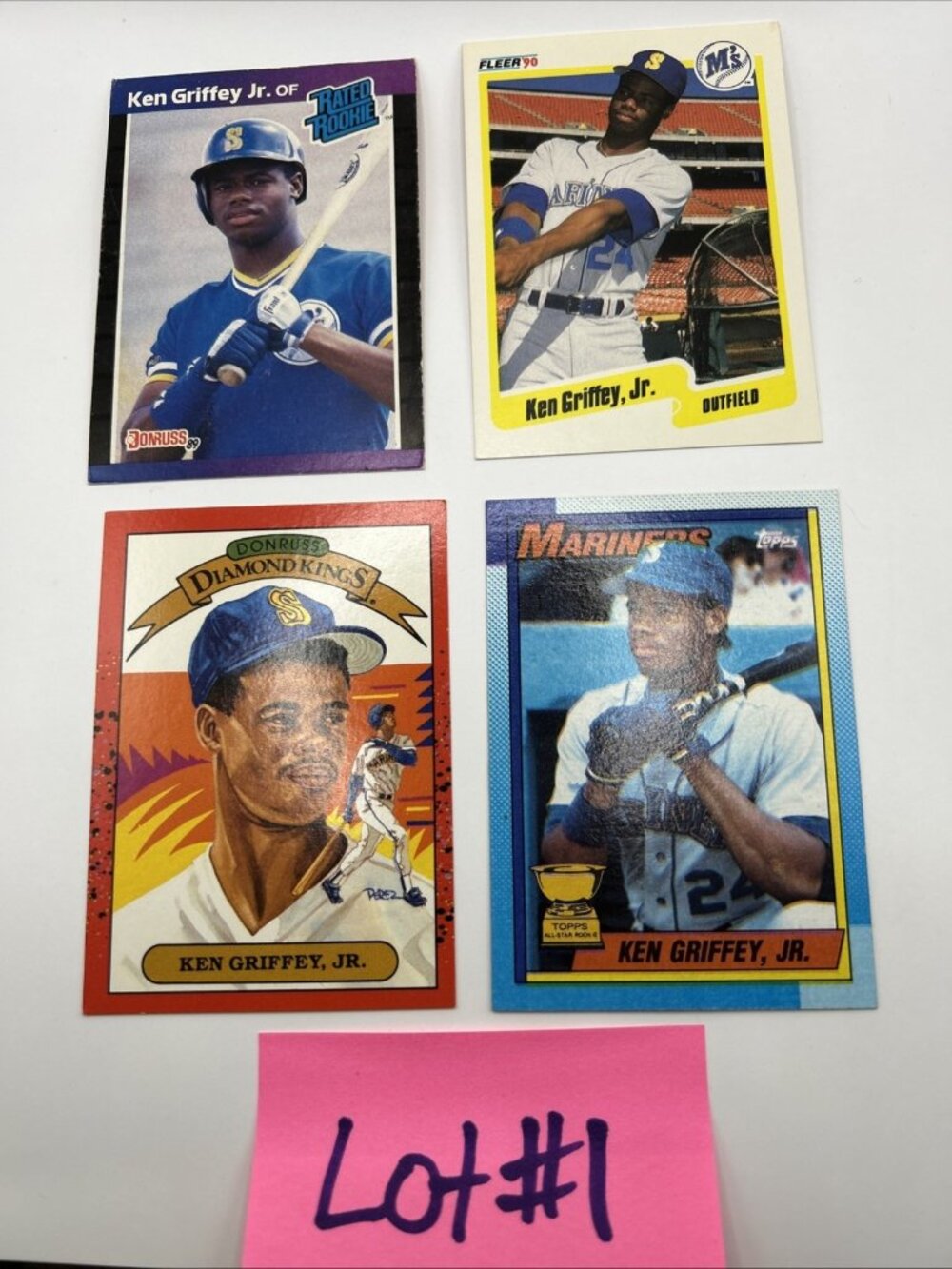 Lot of 4 Ken Griffey Jr Cards #33 & #4 (RC)1989 Donruss Topps #336 Fleer #513